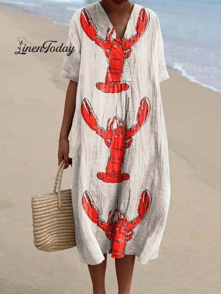 Women&rsquo;s Lobster Art Print Casual Dress Multicolor / S