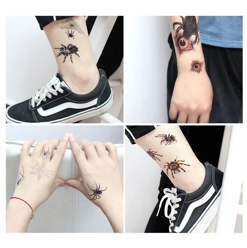 12 Kinds Big 3D Spider Tattoo Waterproof Halloween Temporary Body Art Sticker Disposable Make Up Scary tatouage temporaire