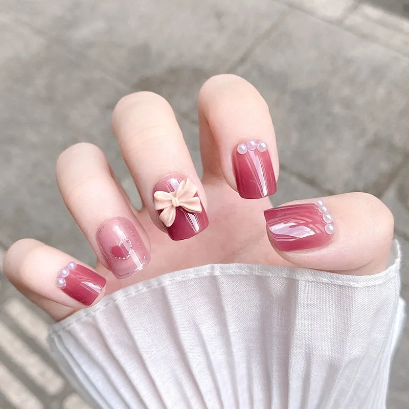 24Pcs false nails with designs cow and Blue Color cut design Fake Nail Shiny Gold Foil  artificial nails with glue for girls-Nail Inspo