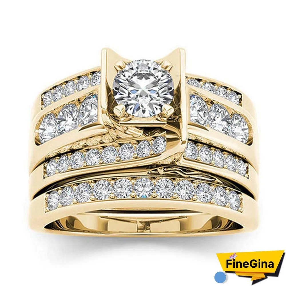 6 Styles Exquisite Women Ladies 18K Gold Natural White Sapphire Diamond Ring Set Anniversary Christmas Gift Engagement Bridal Wedding Jewelry Rings Size 6-10