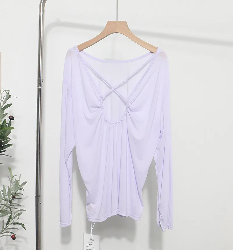 Brownm Real Shot Tiansi Mask Bare Back Long Sleeve Sunscreen Back Cross-Section Thin T-Shirt Shirt Top Woman 85830