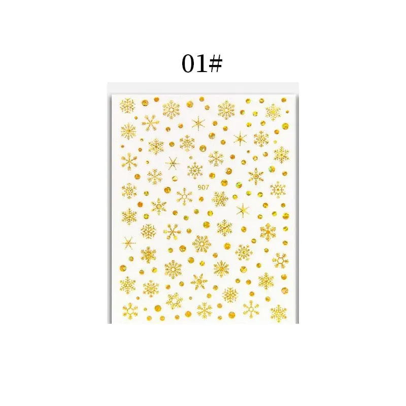 1 Sheet Christmas 5D Nail Stickers Gold And Sliver Snowflakes Transfer Nail Decals Slider Decoration For Manicuries