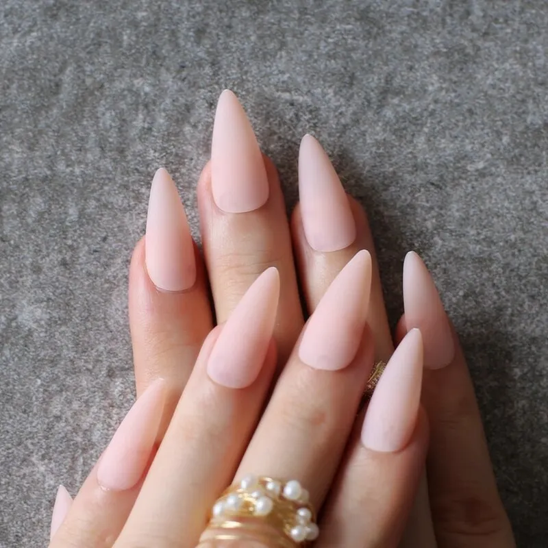 DIY long coffin Matte fake nails INS 10 colors optional Stiletto salon matte false nails salon art false nails-Nail Inspo