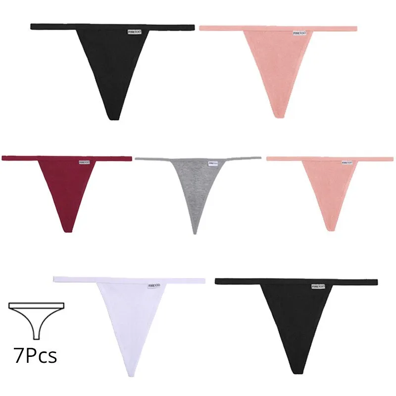 FINETOO 7Pcs/set Cotton Thongs Women Sexy T-Back Underpants Comfortable G-string Underwear M-XL Girls Soft Panties Lingerie 2022