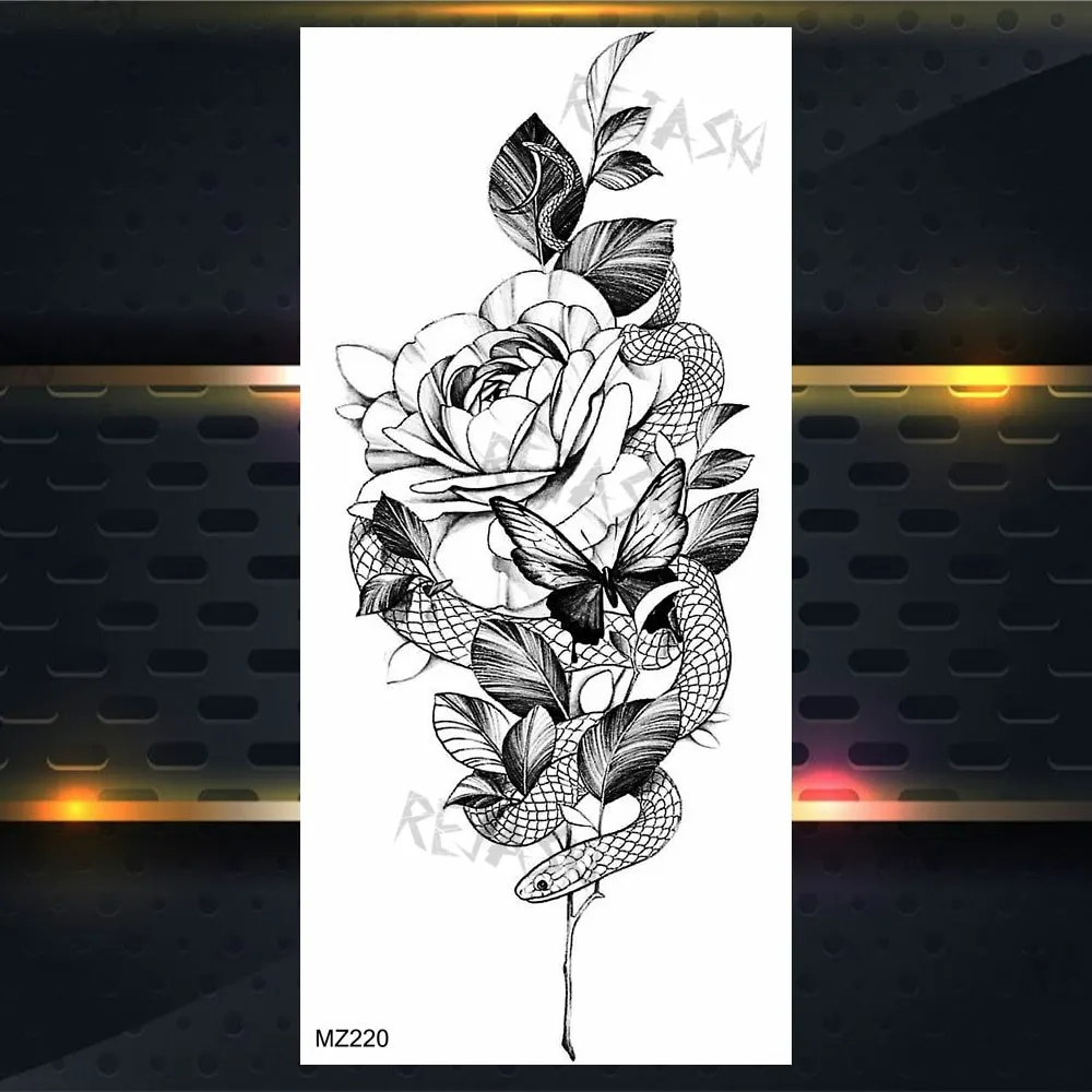 Sdrawing Rose Jewelry Water Transfer Tattoo Stickers Women Body Chest Art Temporary Tattoo Girl Waist Bracelet Flash Tatoos Flower