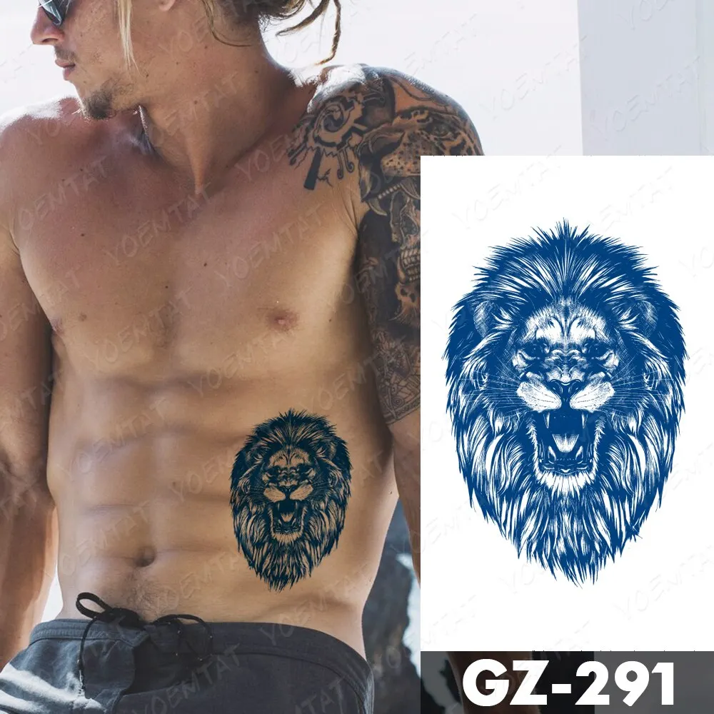 Sdrawing Lasting Ink Tattoos Body Art Waterproof Temporary Tattoo Sticker Line Dragon Tiger Totem Tatoo Arm Fake Fox Whale Tatto