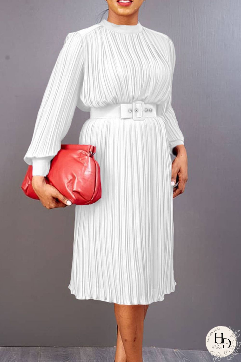 White Casual Solid Patchwork Fold With Belt O Neck Straight Dresses