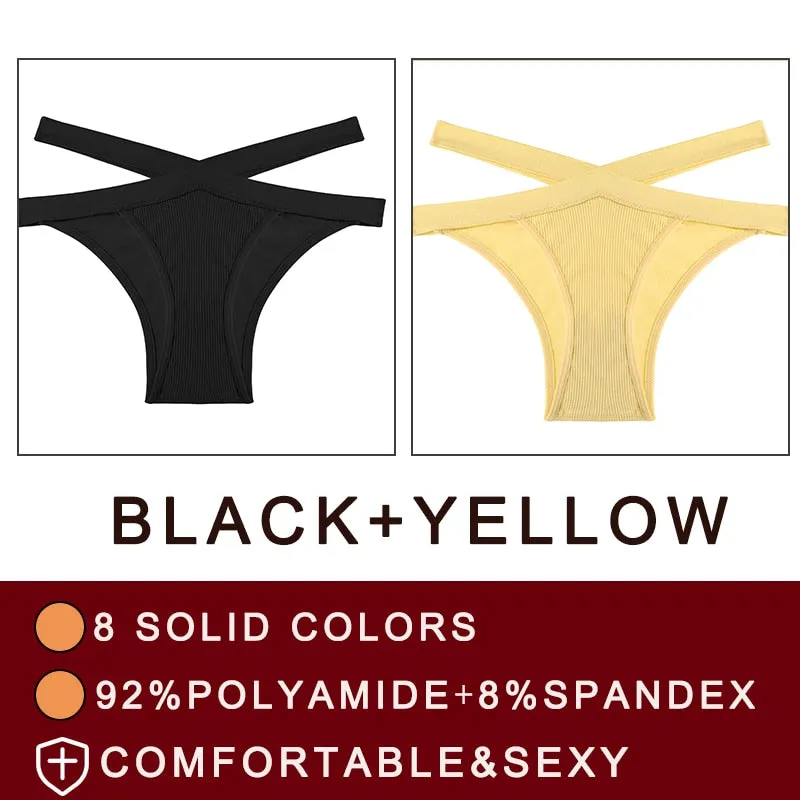 FINETOO 2PCS/Set Fashion Women's Seamless Sexy Panties Lingerie Girls Cross Strap Underwear Briefs 8 Solid Colors Woman Pantys