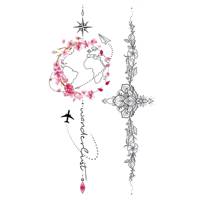 Waterproof Black Temporary Tattoo Stickers Men Women Rose Feather ankle Body Art Water Transfer Tattoos Arm Waist Finger Tatoo
