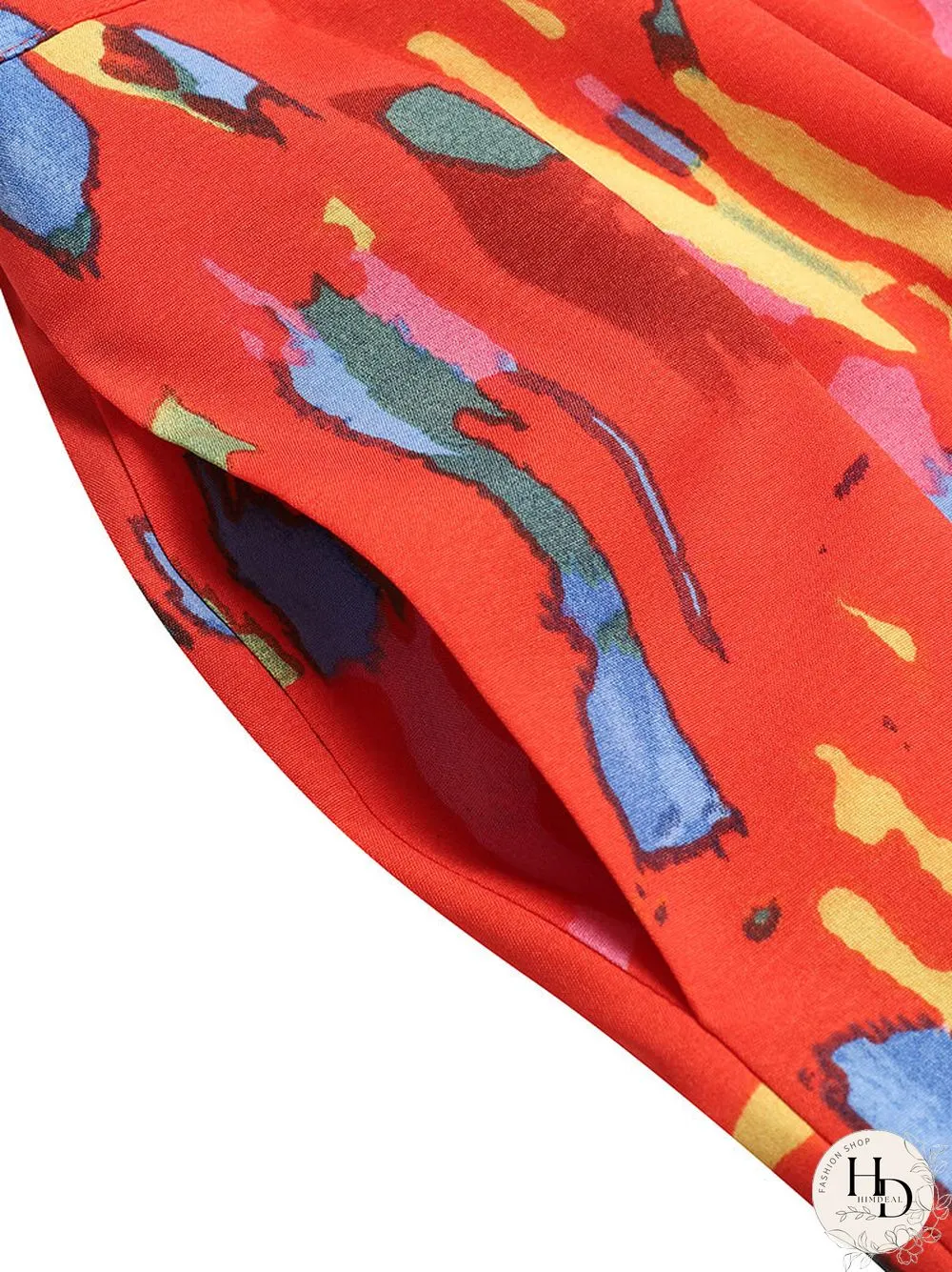 Brush Print Lapel Pocket Short Sleeve Wide Leg Two Pieces Suit
