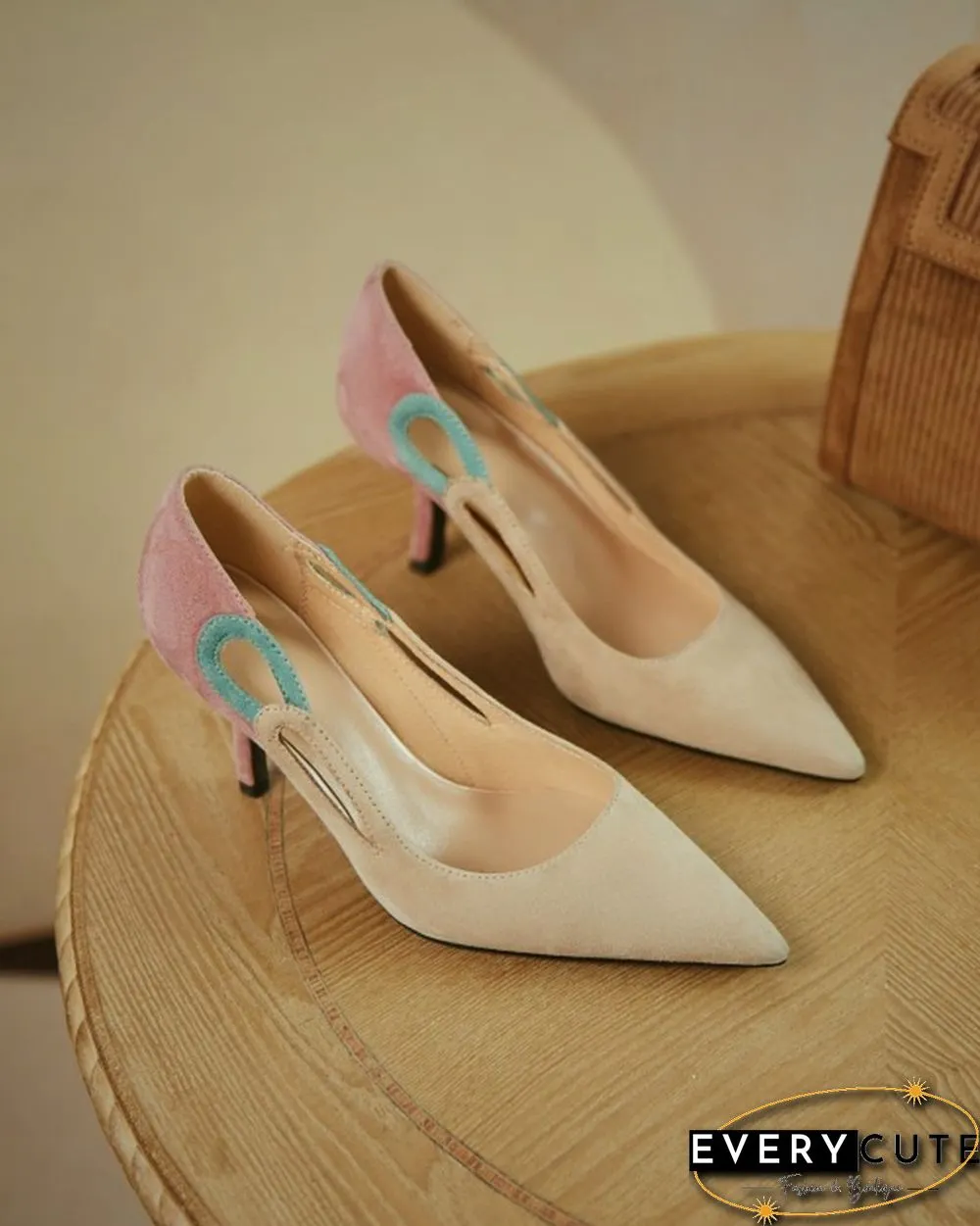 Colorblock Cut-out Suede Leather High Heel Sandals
