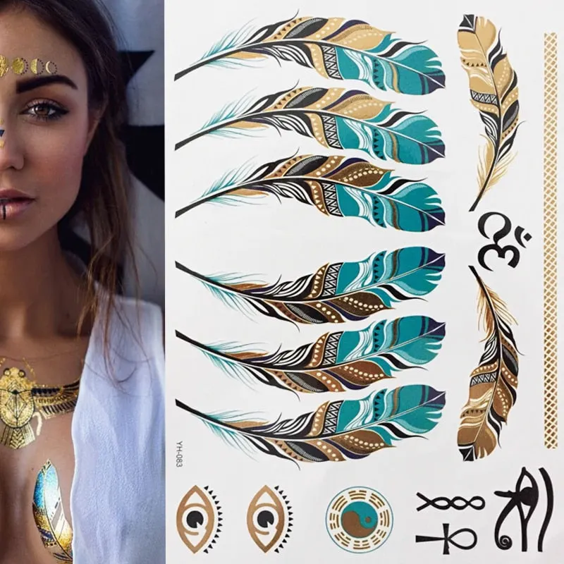 Temporary Tattoos Gold Silver Metallic Tattoo Arm Body Tattoo Cool Bracelet Style Girl DIY Golden Flash Tattoos