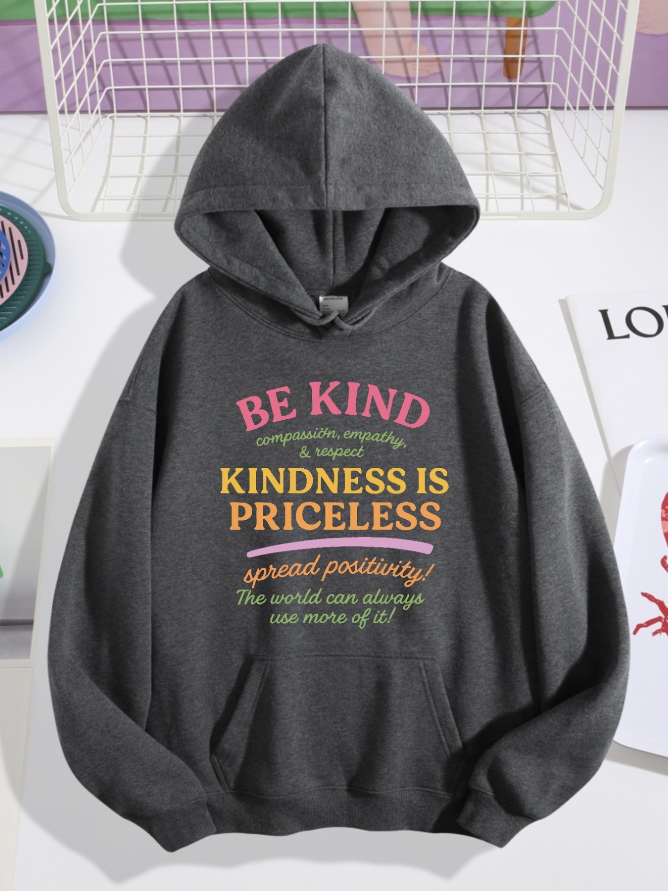 Kindness, Kindness Is Pricelessprinted Women's Plain Long Sleeve Drawstring Hooded Loose Casual Sweatshirt, Autumnwinterspringsummer, Long Sleeve Tops, Solid Color Hoodie, Loose Hoodie, Suitable For Spring, Summer, And Autumn | IFYHOME