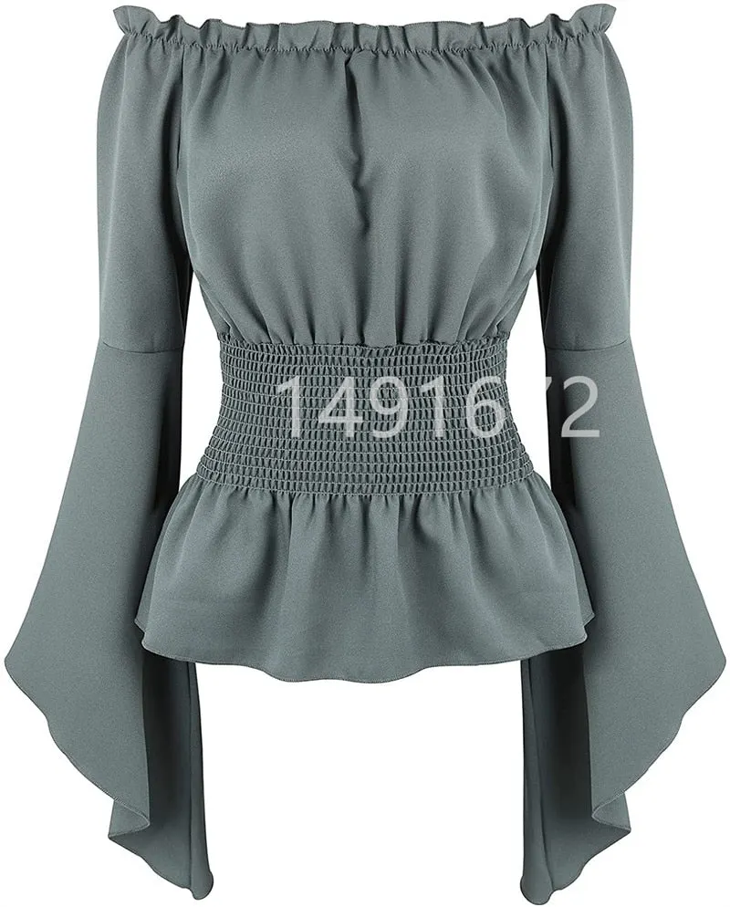 Blouse Women Long Sleeve Renaissance Medieval Chemise Victorian Pirate Gothic Retro Peasant Wench Off Shoulder Shirt Top Costume