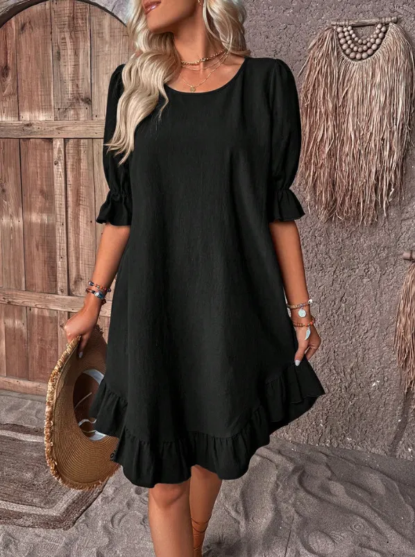Churchf Churchf New Round Collar Casual In The Loose Dress Women's Dress
