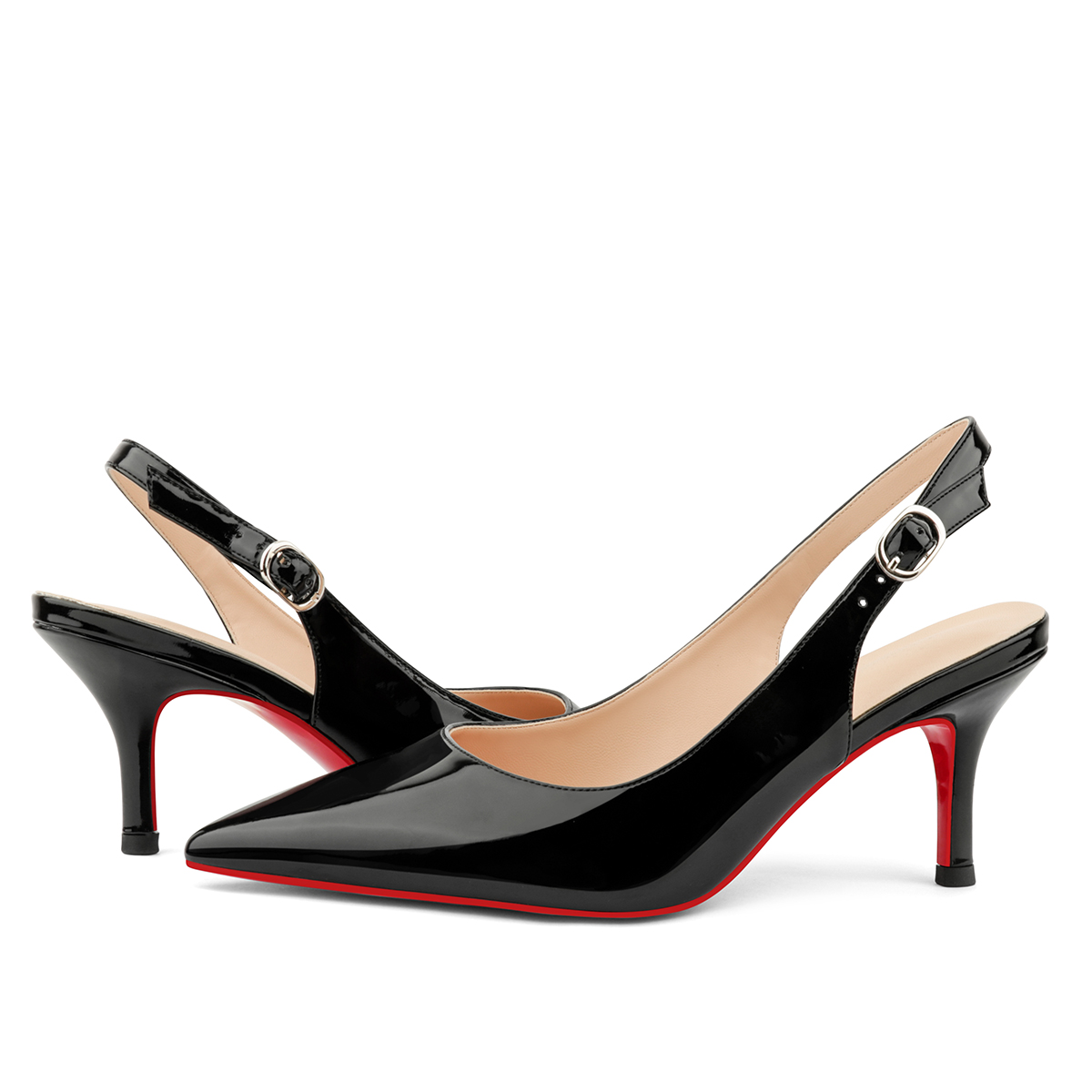2.36" Women's Pointed Toe Sandals Slingback Shoes Kitten Heel Pumps Patent-MERUMOTE