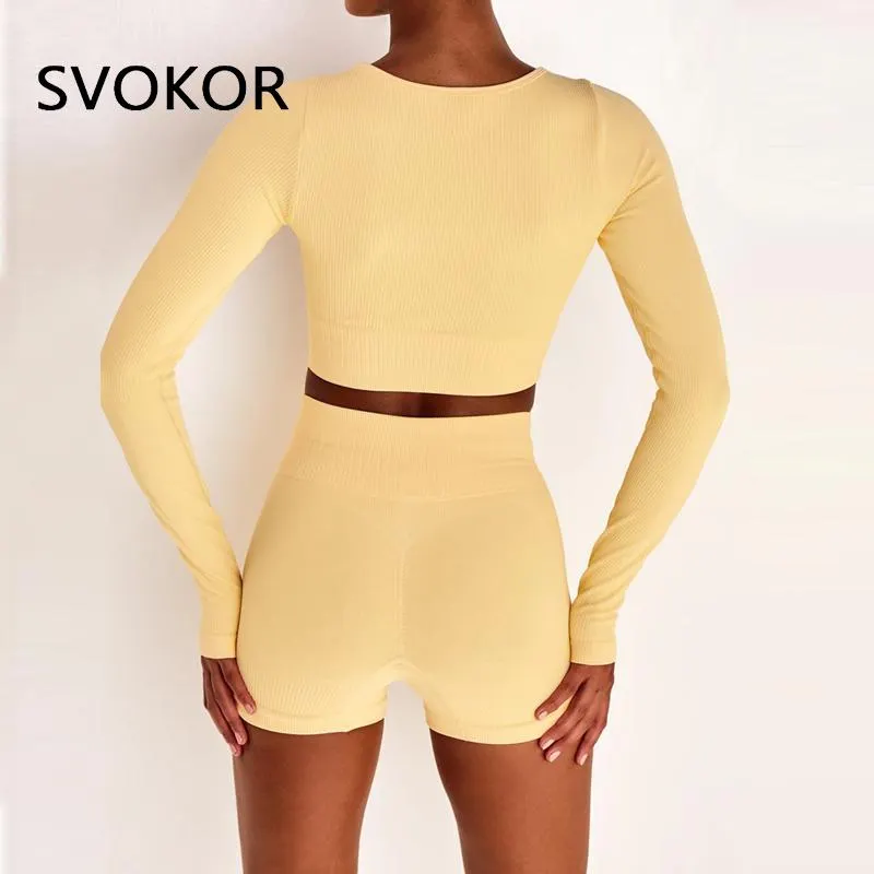 SVOKOR Sport Two Piece Sets Women Gym Tracksuits Workout 2Pcs Sexy Running Leggings Cycling Shorts Fitness Vest Short Crop Tops