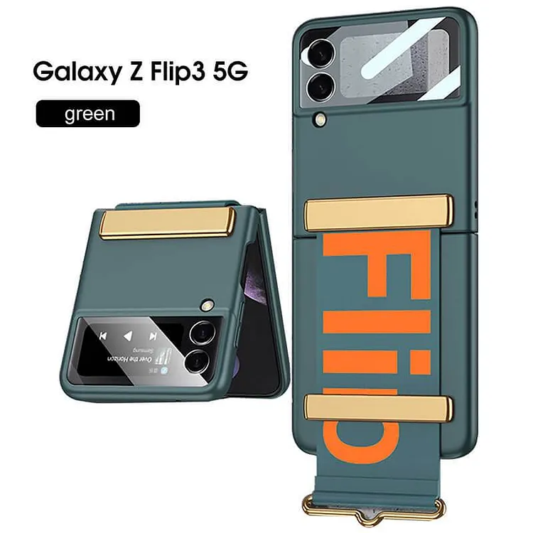 Original Leather Strap Holder Back Screen Glass Cover For Samsung Z Flip 3 5G