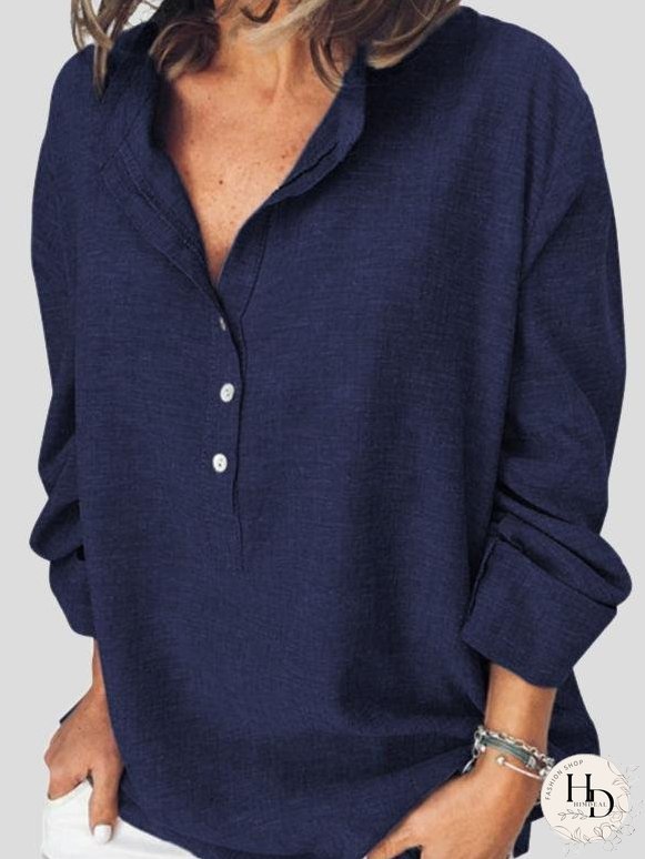 Casual Solid Button Long Sleeve Blouses