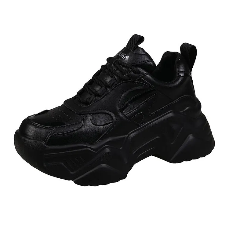 Women Platform Sneakers Leather Casual Ladies Chunky Shoes 2020 White Woman High Black Fashion Brand Thick soled Wedge Sneakers