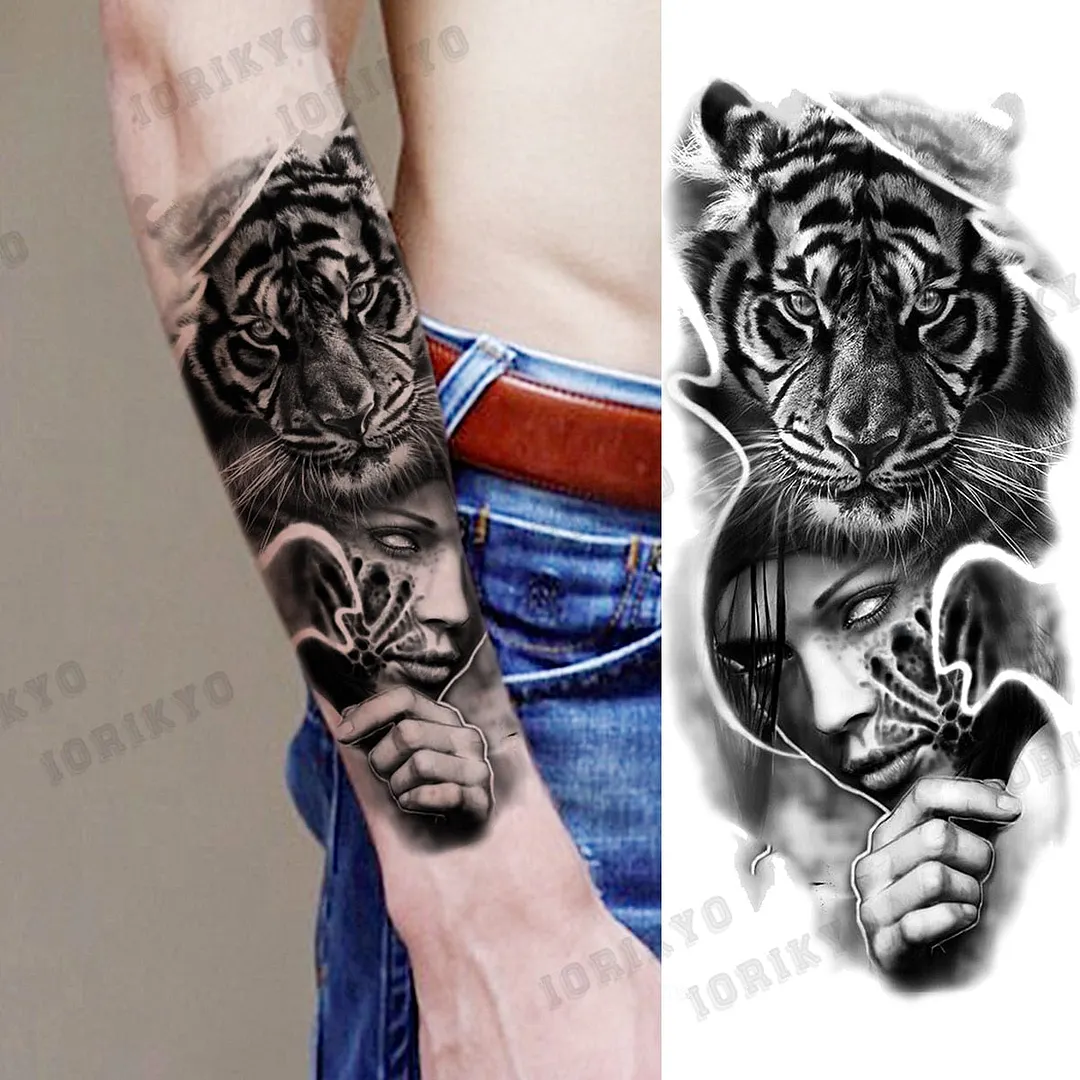 Black Devil Vampire Arm Temporary Tattoos For Women Adult Skull Lion Crown Compass Fake Tattoo Washable Body Art Painting Tatoos