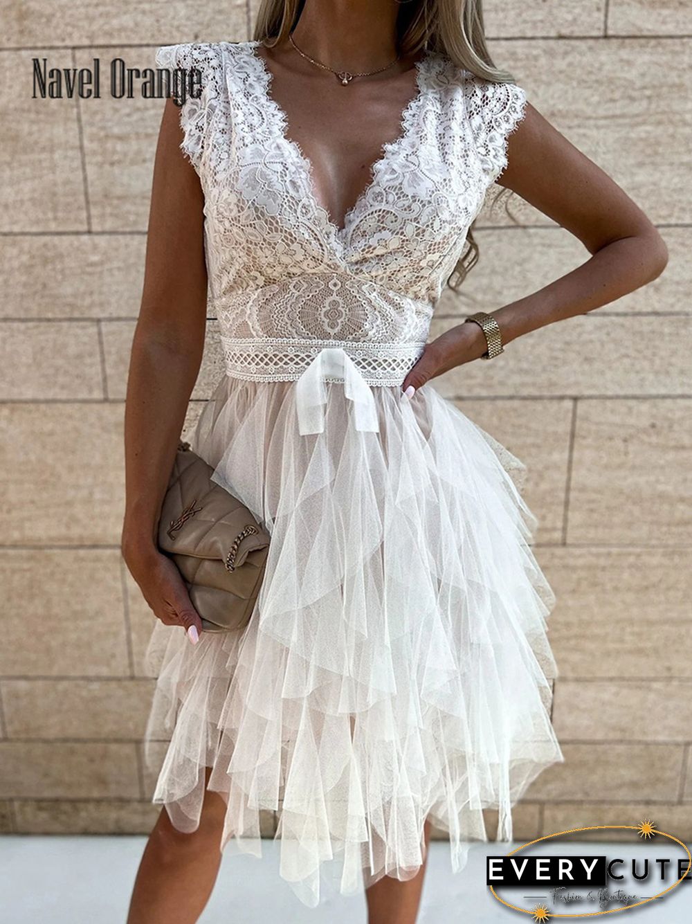Pleated Dress Women Summer Deep V-Neck Sweet Sleeveless Solid Ladies Party Dress Lace Sexy Holiday Streetwear Dropshipping