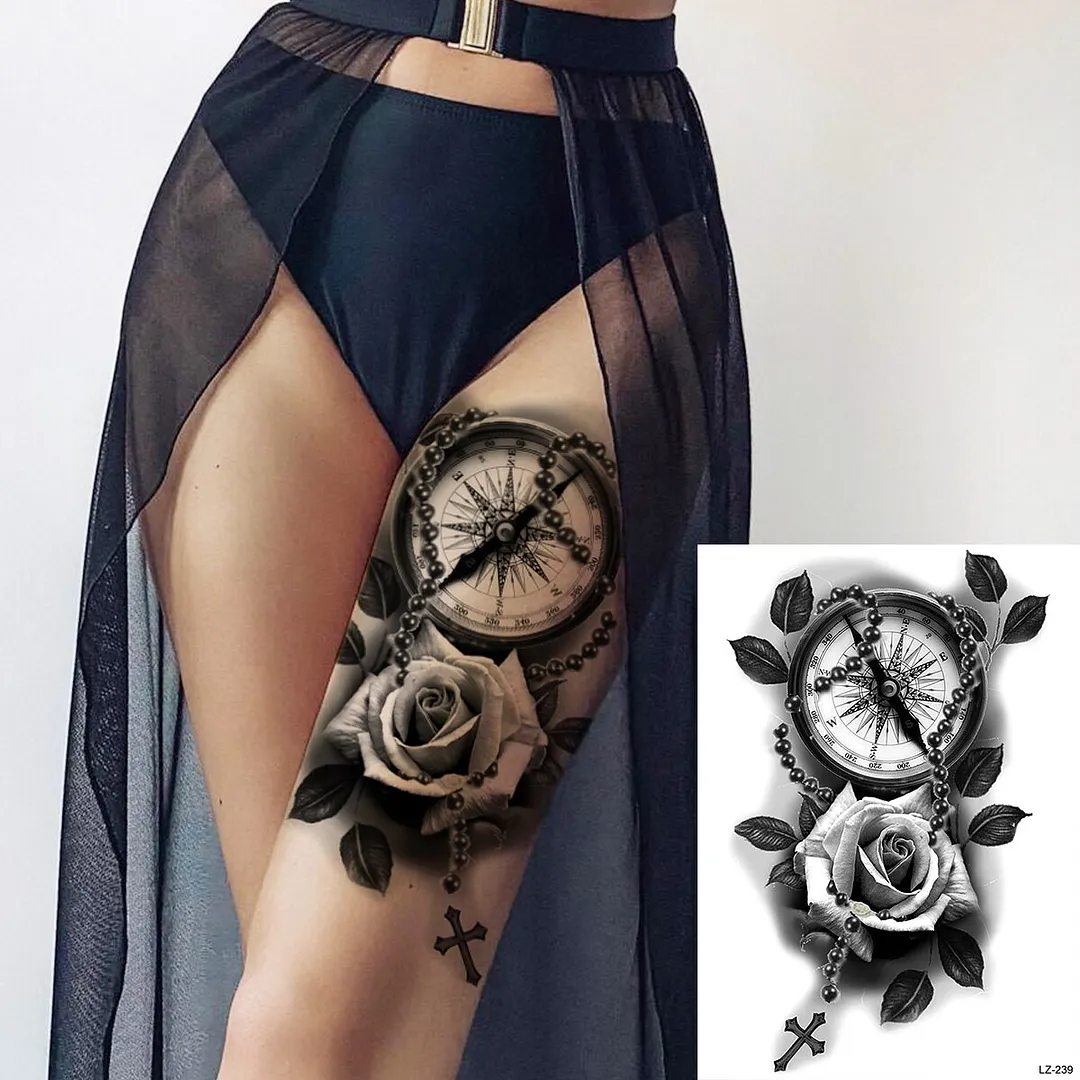 Sdrawing Halloween Skeleton Skull Vampire Temporary Tattoos For Women Adult Rose Flower Fake Tattoo Body Art Leg Arm Tatoo