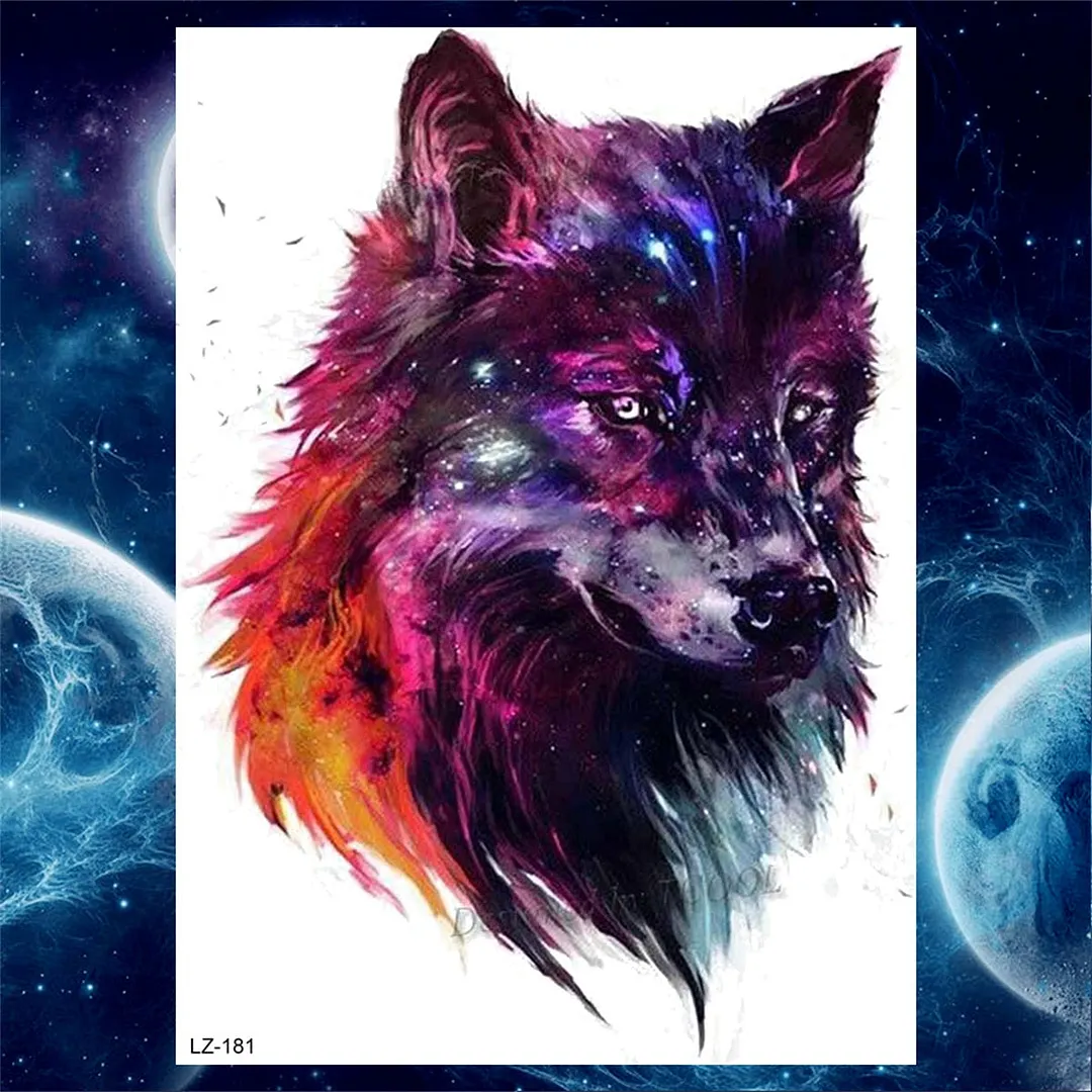 3D Lion Tiger Temporary Tattoos For Men Women Adult Black Wolf Tattoo Sticker Realistic Fake Bear Mountain Disposable Tatoo Body