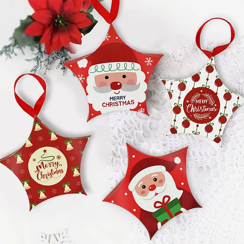10pcs Christmas Gift Boxes Santa Claus Candy Box Star Shape Merry Christmas Boxes Bags for Home New Year Xmas Decor Kids Gifts