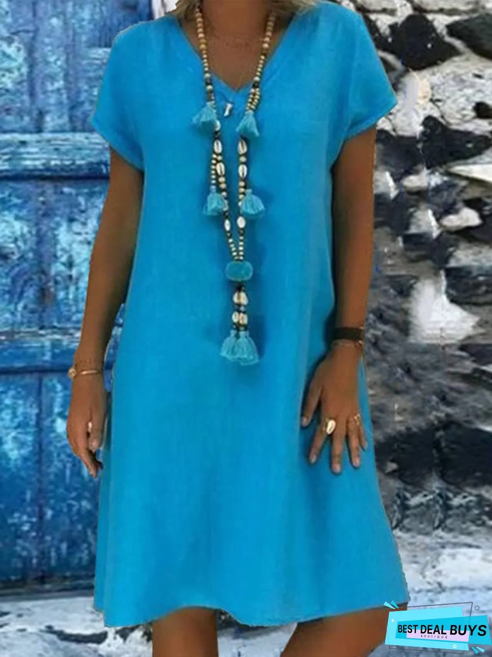 Short Sleeve V-Neck Casual Dress