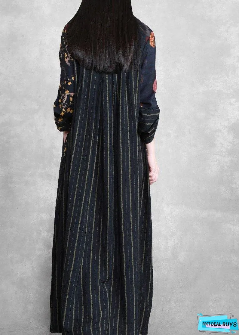 Simple Black Print Dresses Patchwork Vestidos De Lino Dress ( Limited Stock)