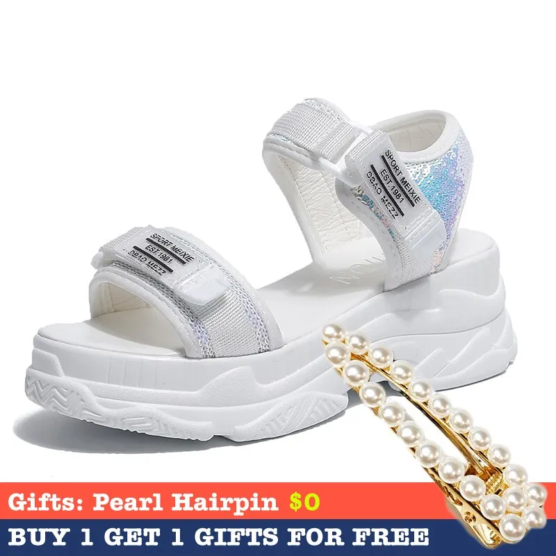 Fujin Summer Women Sandals Buckle Design Black White Platform Sandals White Comfortable Women's Thick Sole Beach Shoes