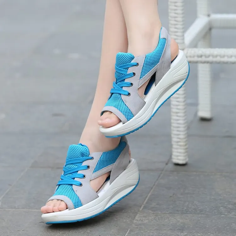 🔥Happy Mother's Day Offer🔥 Contrast Paneled Cutout Lace-up Muffin Sandals