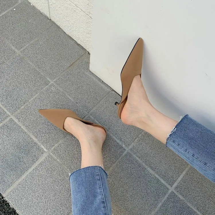 Churchf Churchf Half Slippers Female Summer New Style 2023 Thin Heel Pointed Lazy People Wear Low Heel Set Foot Muller Shoes Cool Drag Female