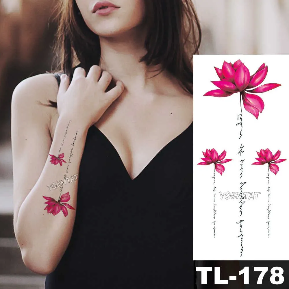 Sdrawing Watercolor Rose Lily Flower Waterproof Tattoo Stickers Women Body Chest Art Temporary Tatto Girl Waist 3D Flowers Tatoo