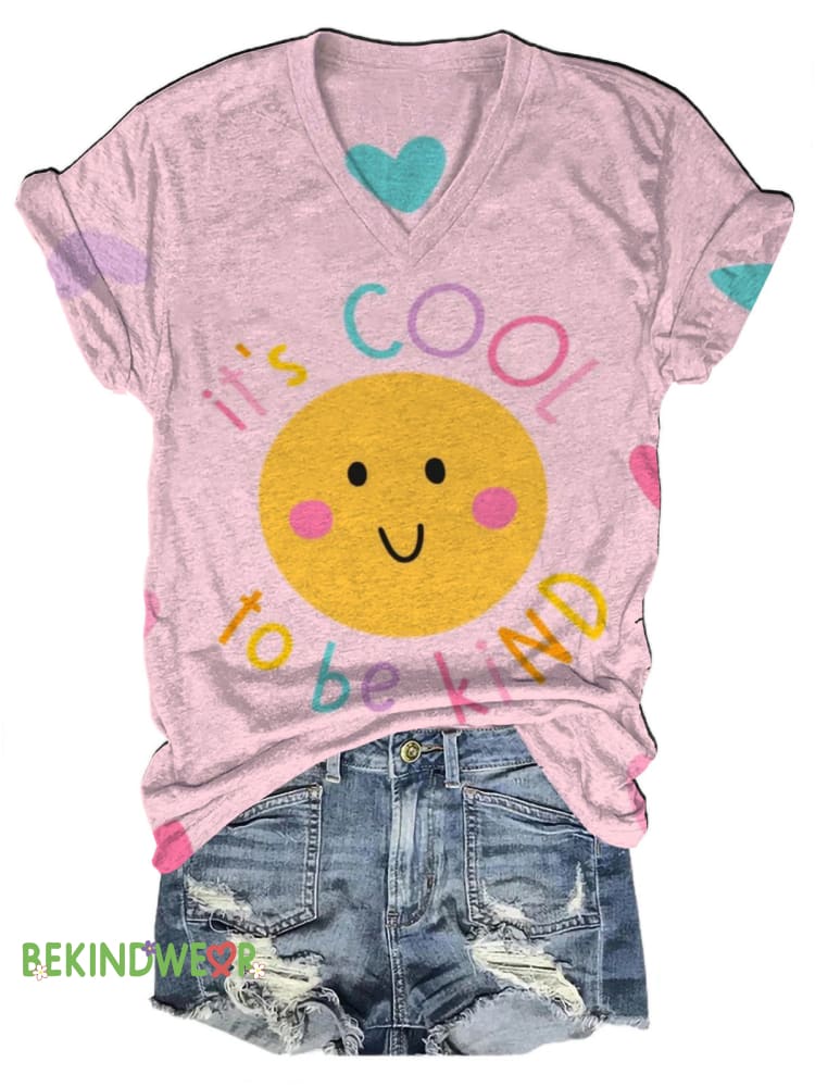 It&rsquo;s Cool To Be Kind Printed Casual V-Neck Short Sleeve T-Shirt Multicolor / S