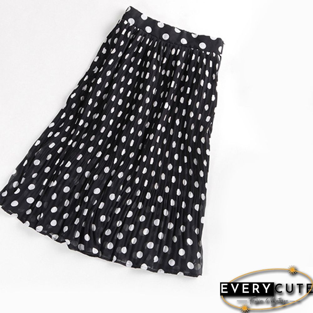 Black White Women's Tulle Polka Dot Chiffon Pleated Skirt Summer Skirts Womens Plus Size Harajuku Korean Midi Flared Skirt Women