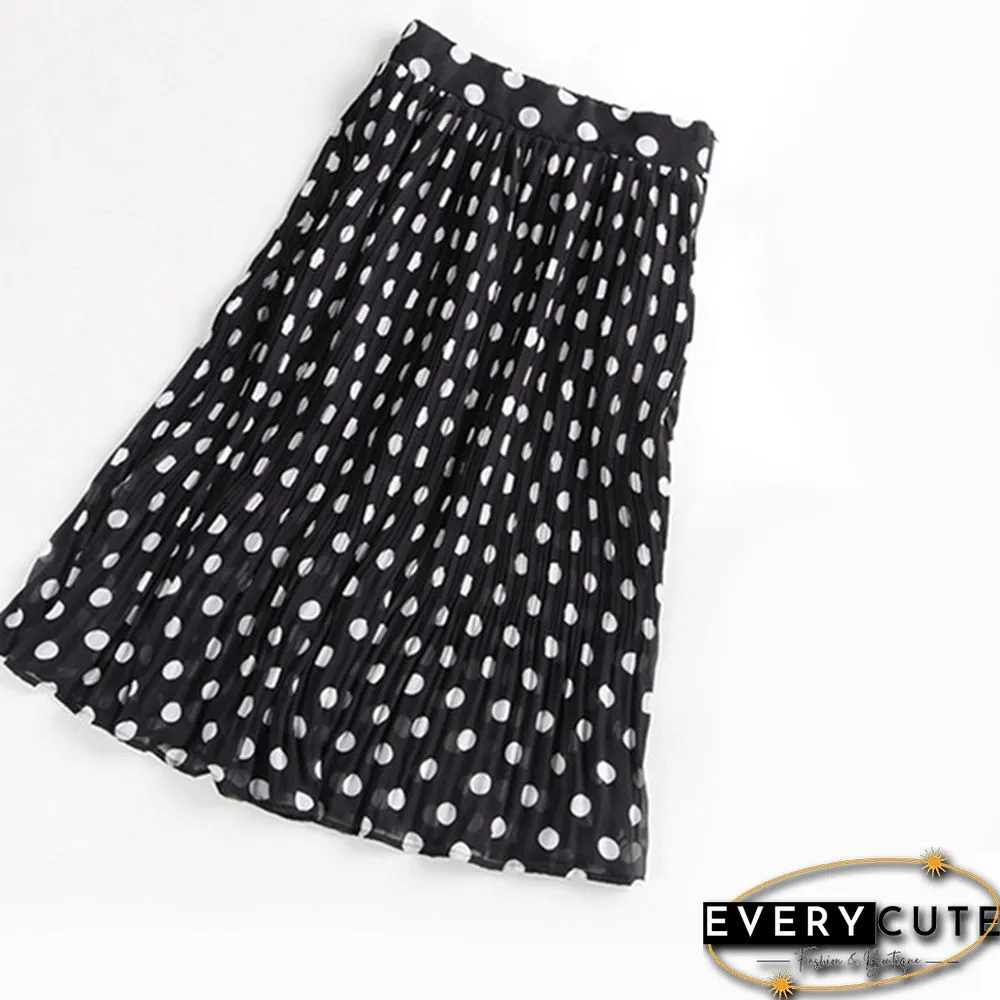 Black White Women's Tulle Polka Dot Chiffon Pleated Skirt Summer Skirts Womens Plus Size Harajuku Korean Midi Flared Skirt Women