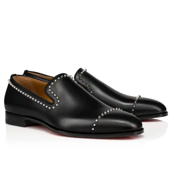 Gentleman's  Black Slip-On Dress Prom Wedding Red Bottom Rivet Shoes VOCOSI VOCOSI
