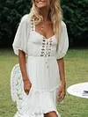 Hollow Puff Sleeves Mini Dress
