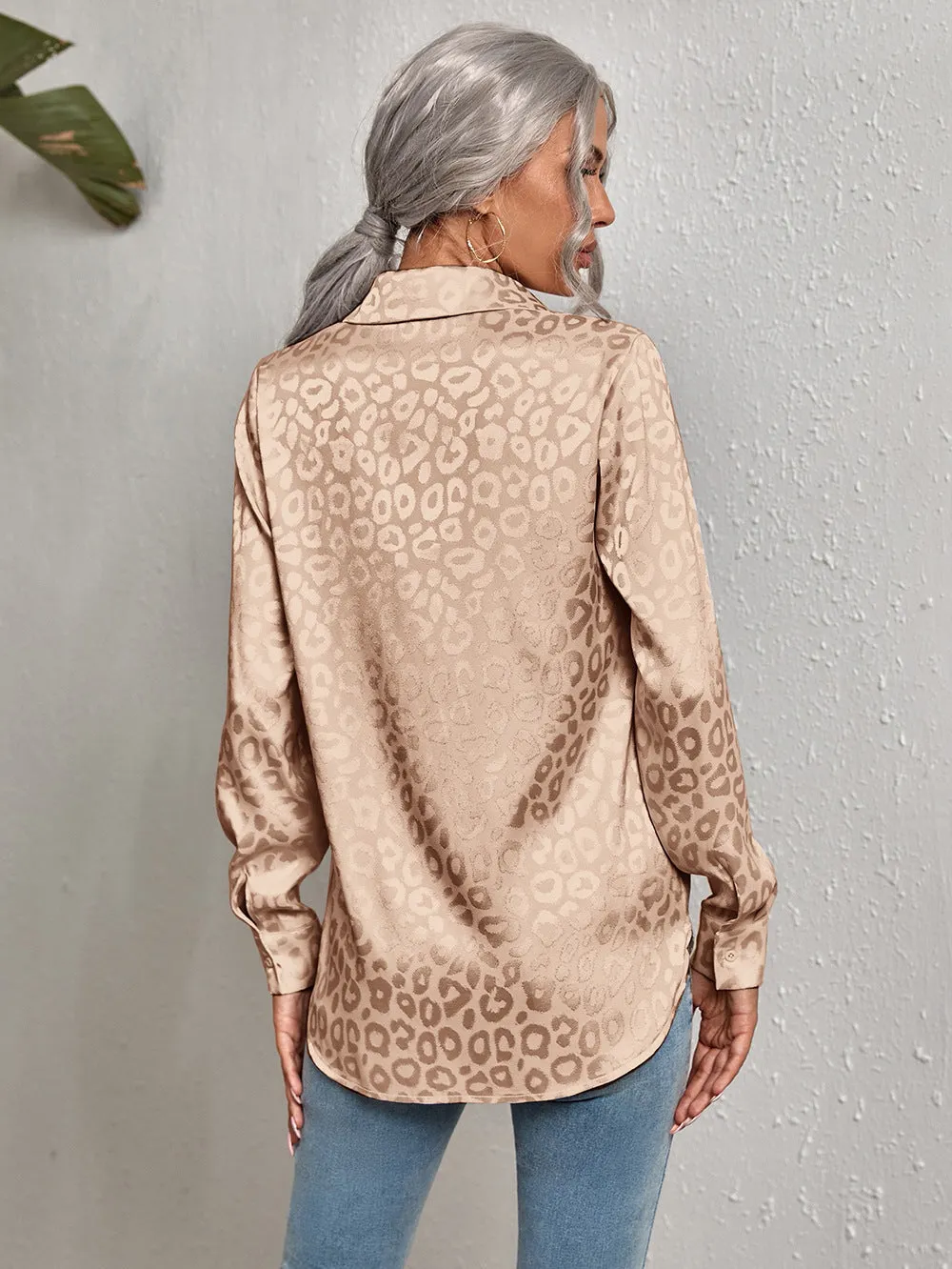 Back to school  Women Leopard Print Luxury Blouse Spring Summer Long Sleeve Lapen Vintage Button Up Shirt Office Lady Satin Tunics Harajuku Top