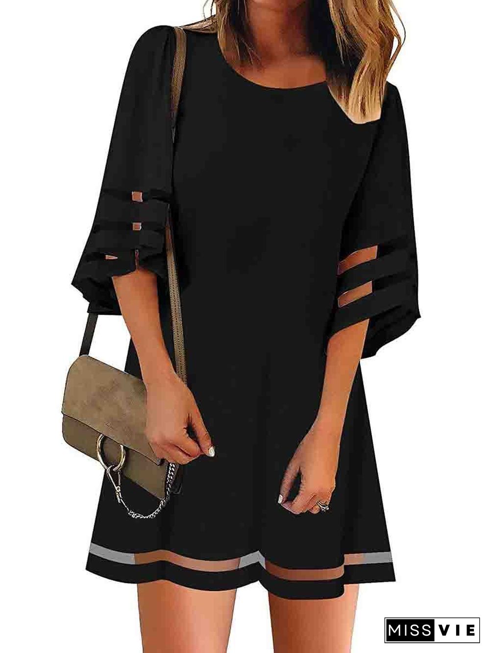 Mesh Stitching Half Sleeve Mini Dress (3 Colors) P13451