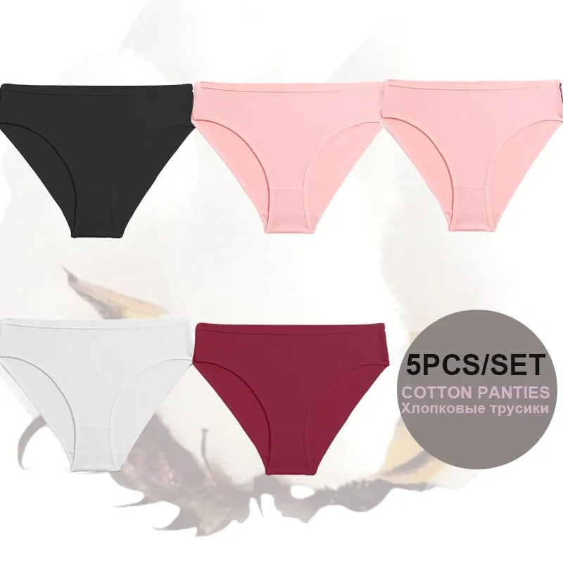 FINETOO 5PCS/Set Lingerie Cotton Women Panties Lingerie S-XL Briefs Sexy Ladies Intimates Underwear Female Pantys New Underpants