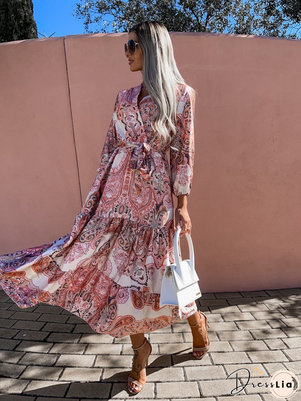 Women's Spring New V-neck Long Sleeve Floppy Dress