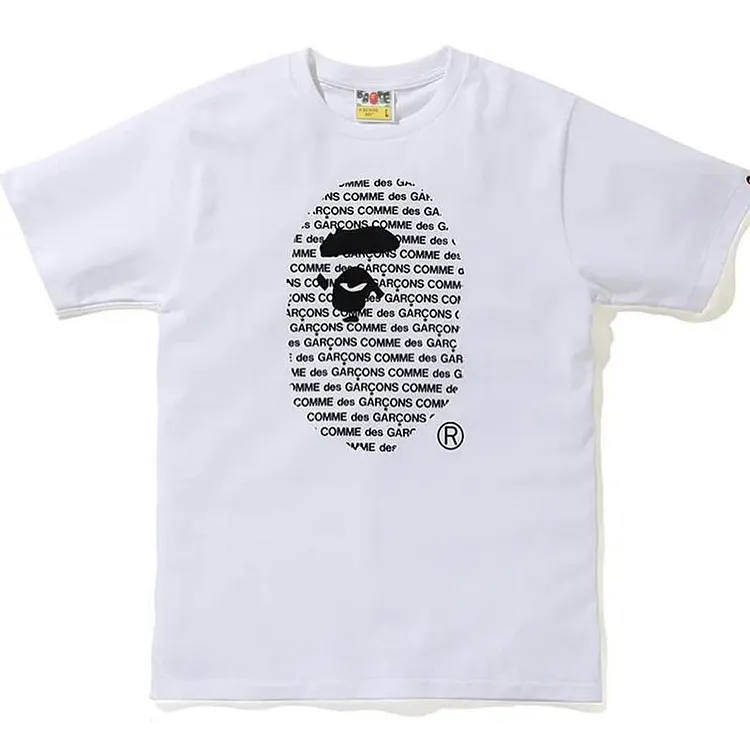 Shark Print T Shirt Letter Ape Head Printed Cotton Short Sleeve T-shirt