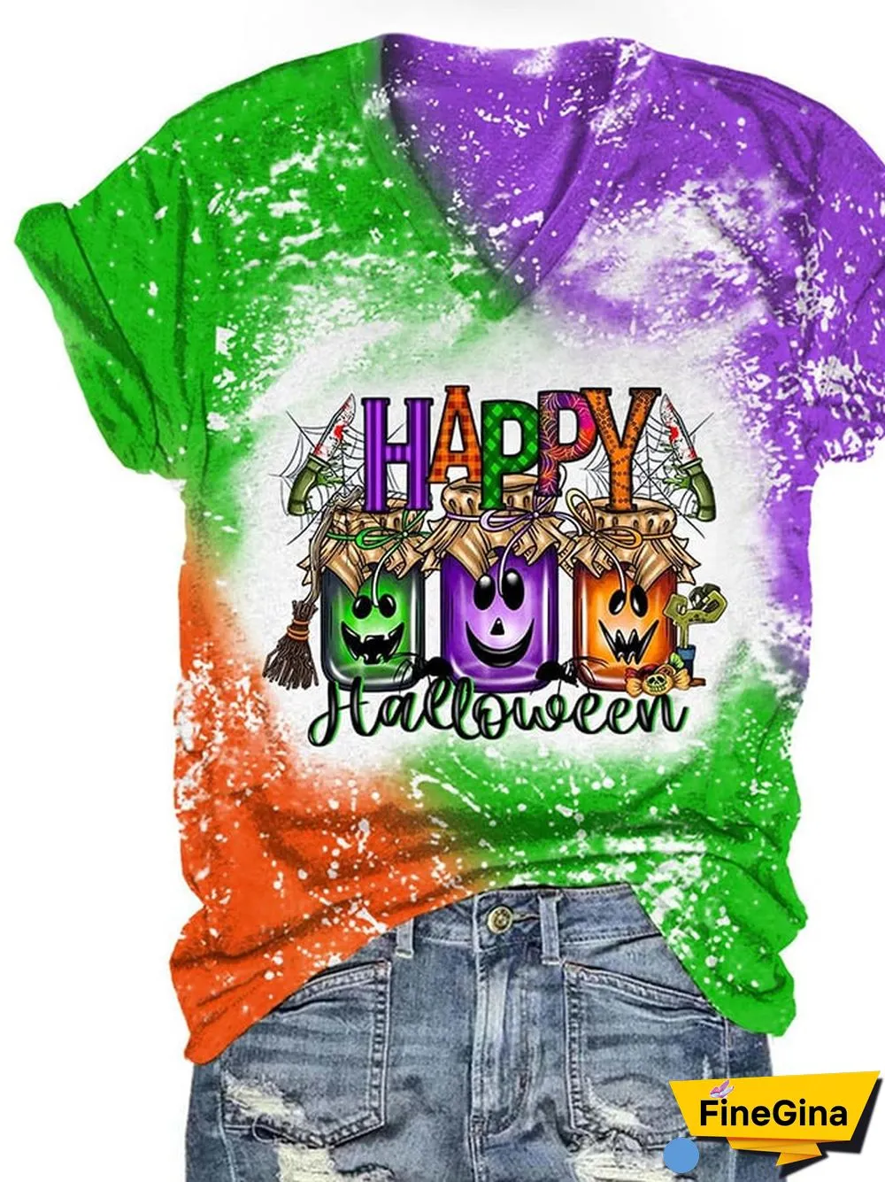 Women's Casual Happy Halloween Print Short Sleeve T-Shirt