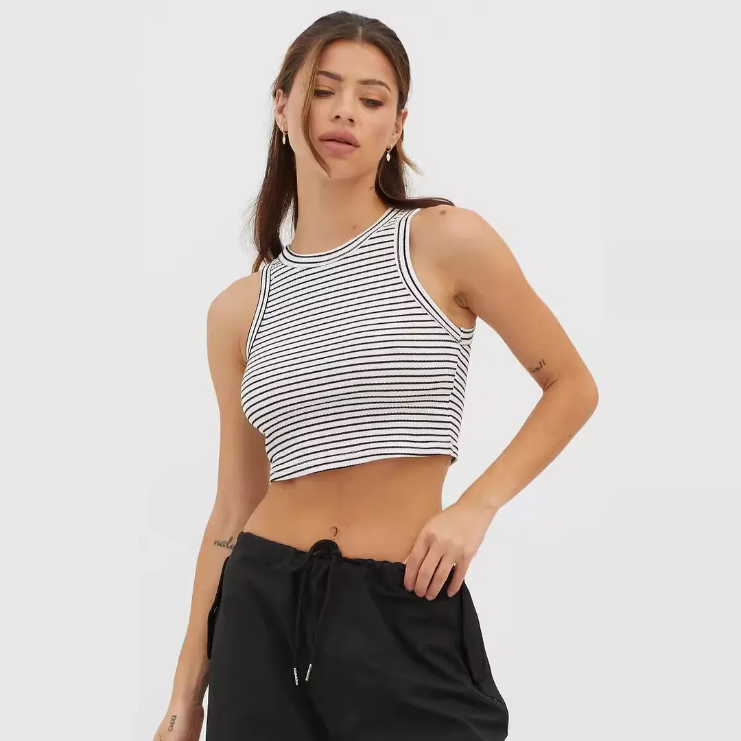 Churchf Churchf New Short Waist Striped Sleeveless Vest Women's Tight Cutie Top