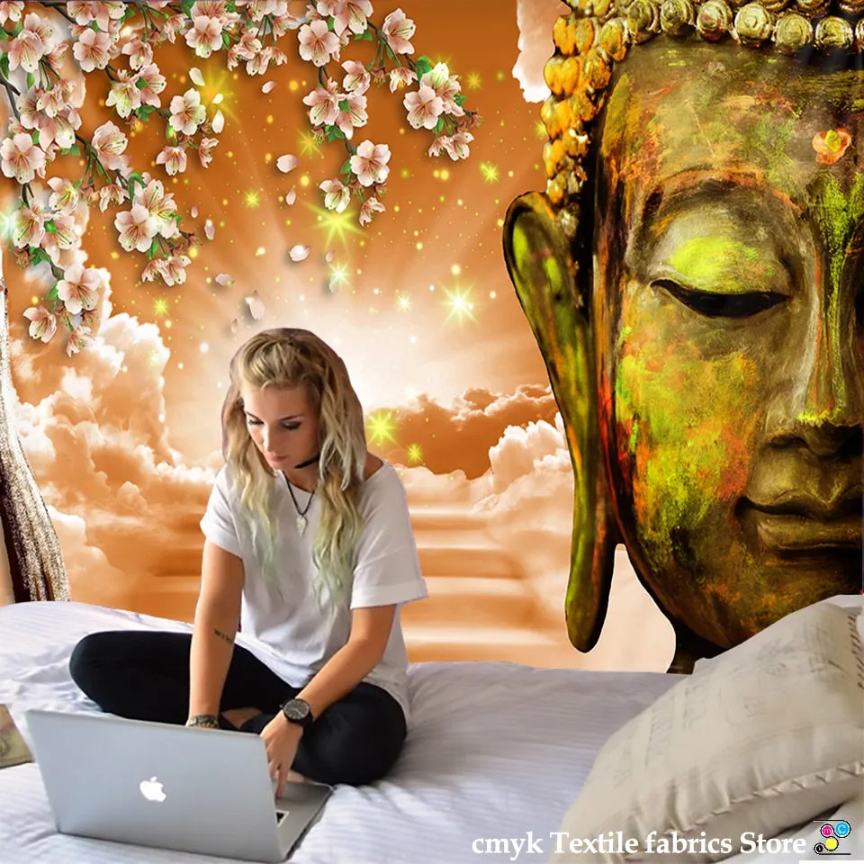 Sakura Buddhism Tapestry Wall Hanging Boheme Mandala Tapestry 3D  Home Decor Living Room Background Wall Carpet Cloth Hippie