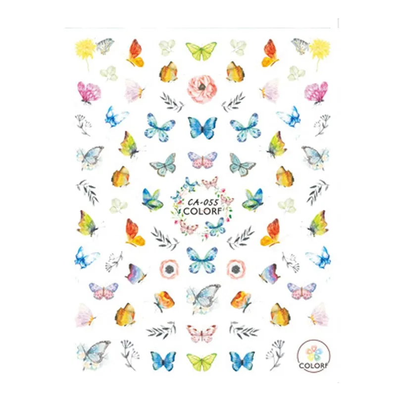 1pc Holographic Blue Nail Stickers Pink Colorful Butterfly Art Sticker With Adhesive DIY Extension Flowers Rose Nail Decoration-Nail Inspo