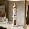 Ramadan Resin Statue Ornament Hollowed Handcrafted Resin Mosque Models Islamic Castle Tabletop Statue for Eid Home Office Decor